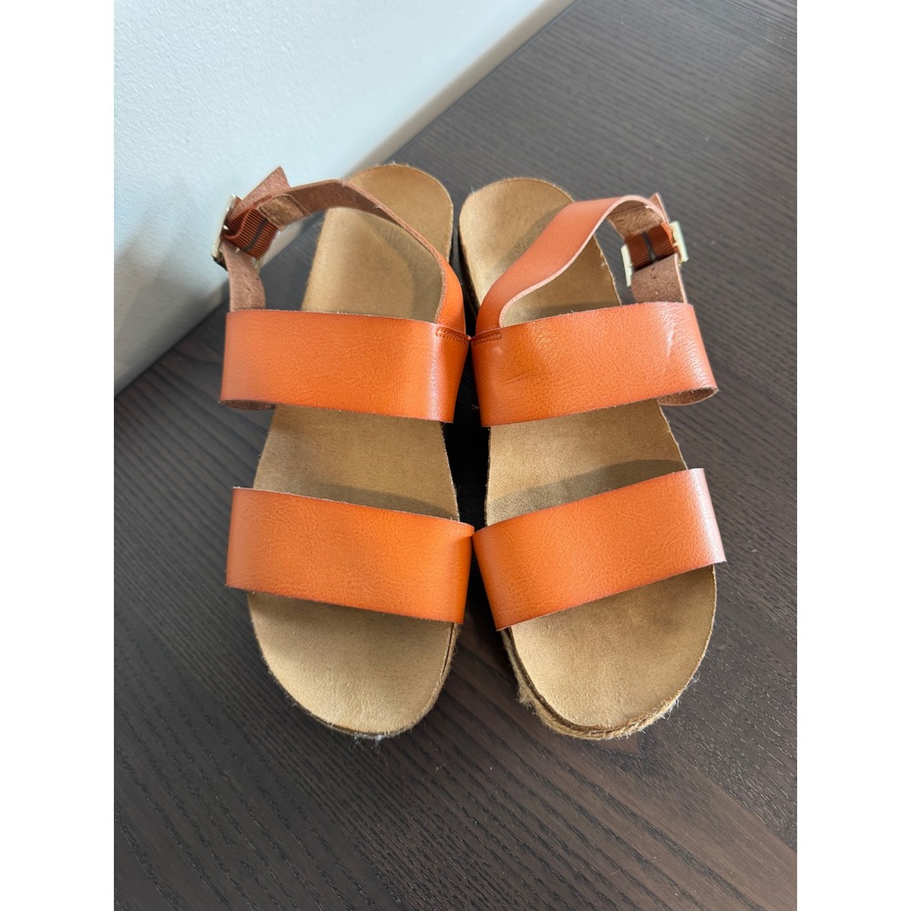 New Directions Laurin Platform Sandals Womens 8.5 Orange Jute Espadrille Strappy